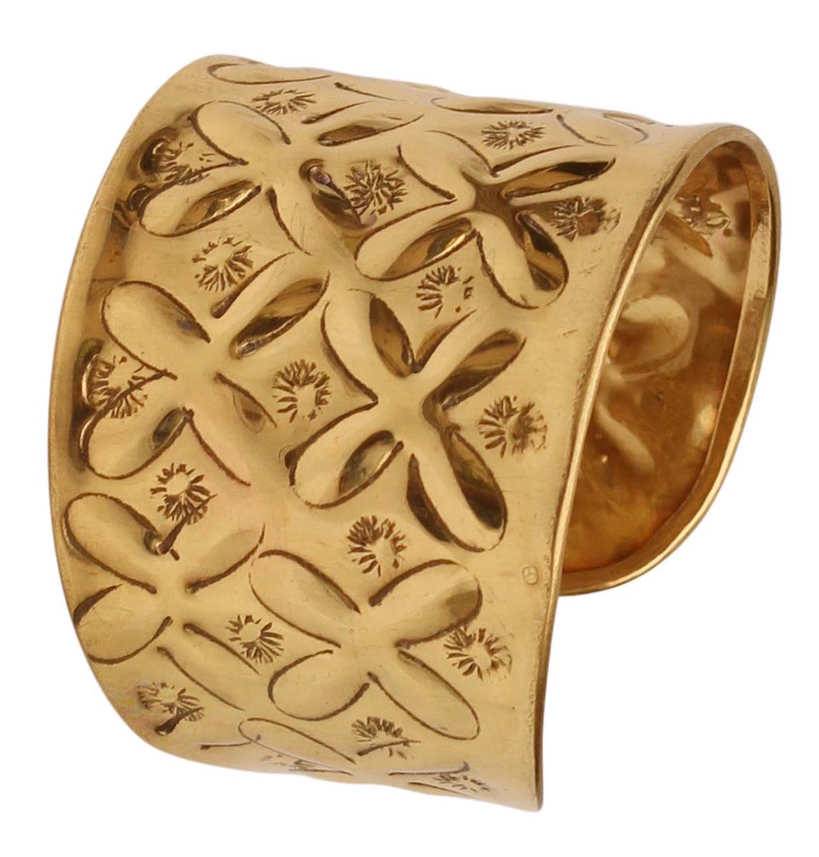 2.3” Golden Brass Cuff Bracelet with Floral Embossed Pattern - Formal Accessories / Jewelry / Gifts for Her - Buy in Bulk Wholesale